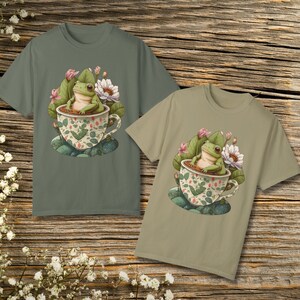 Cottagecore Frog in Teacup Unisex T-shirt, frog lover gift, frog shirt, frog toad shirt, nature T-shirt, trendy t-shirt, vintage T-shirt
