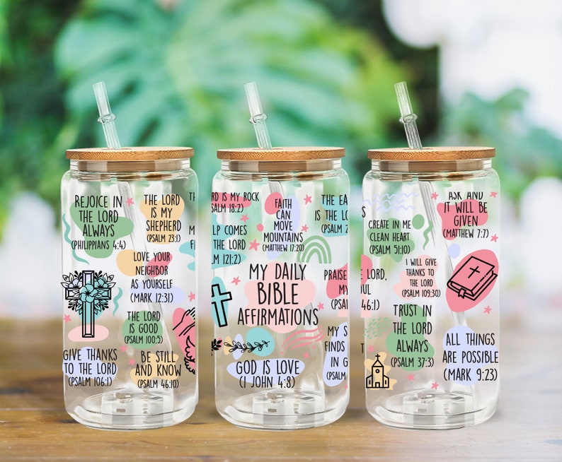 Bible Verse Glass Tumbler With Bamboo Lid and Straw, Christian ...