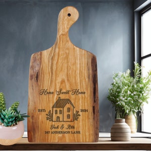 Housewarming Cutting Board, Address Cutting Board, New Home Gift, Realtor Closing Gift cherry wood charcuterie, Home Sweet Home Gift