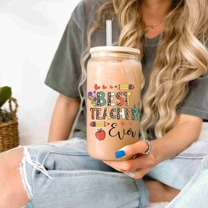 Teacher Appreciation Gift Teacher Tumbler Glass Cup, End of Year Personalized Iced Coffee Cup, School Student Thank You Gift for Teachers