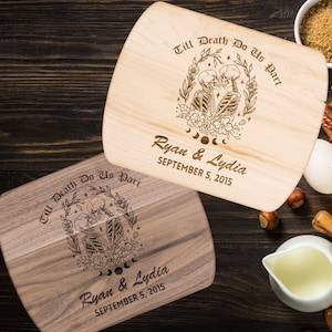Personalized Cutting Board, Custom Wedding Gift, Skull Anniversary Gift, Custom Bride and Groom Gift, Till death do us part, Housewarming