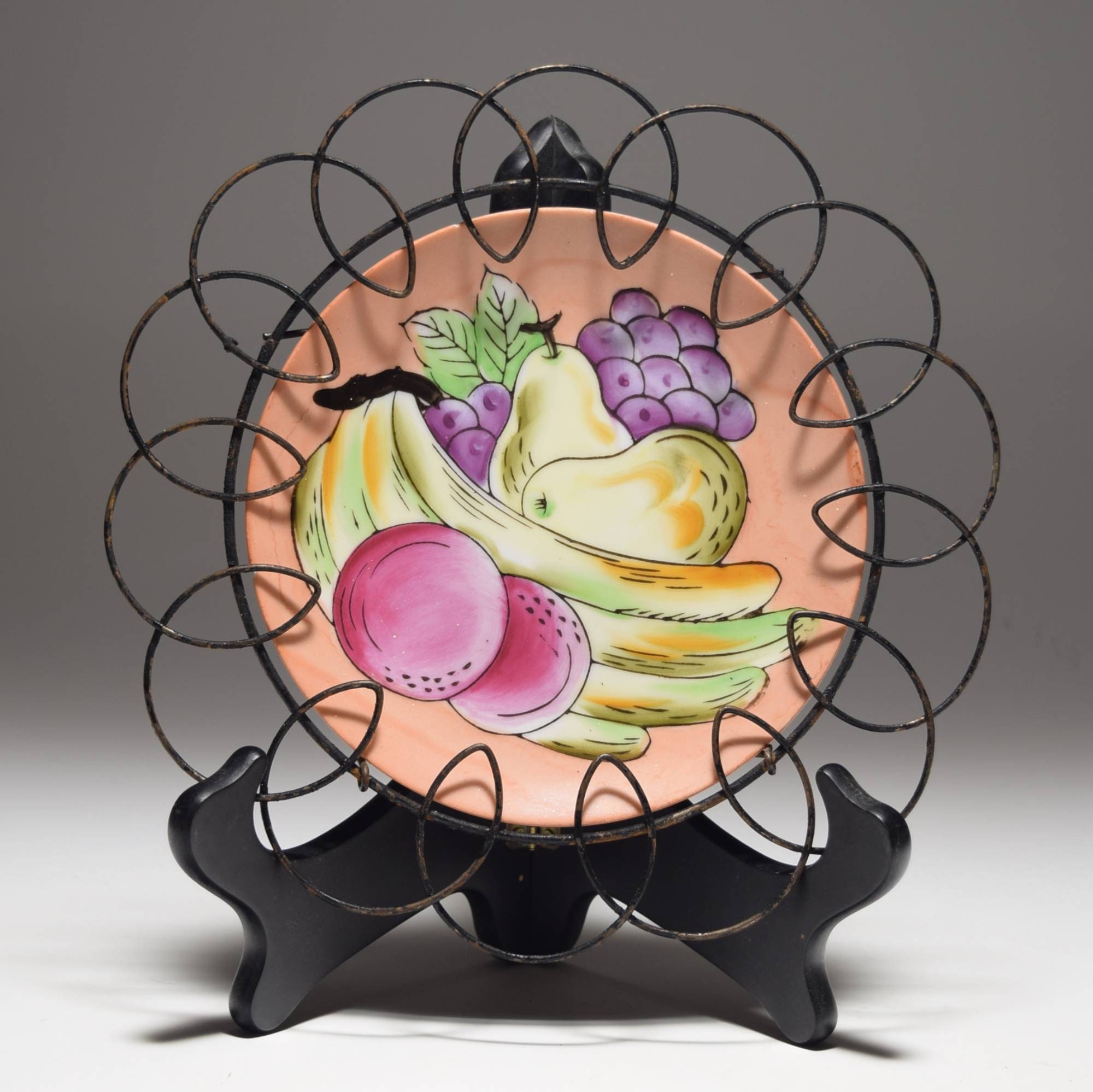 Vintage Fruit Plates Hand Painted in Decorative Black Wire Etsy