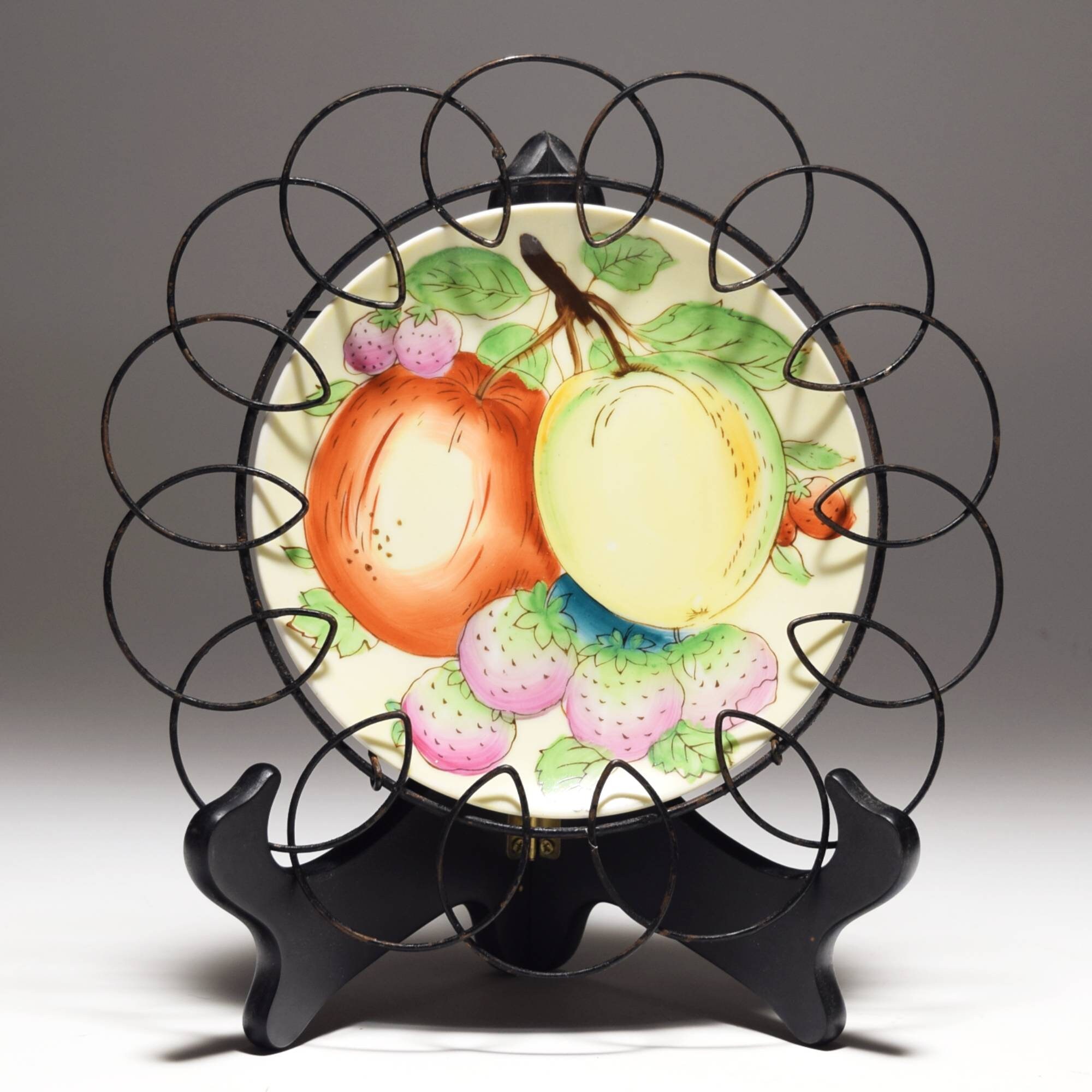 Vintage Fruit Plates Hand Painted in Decorative Black Wire Etsy