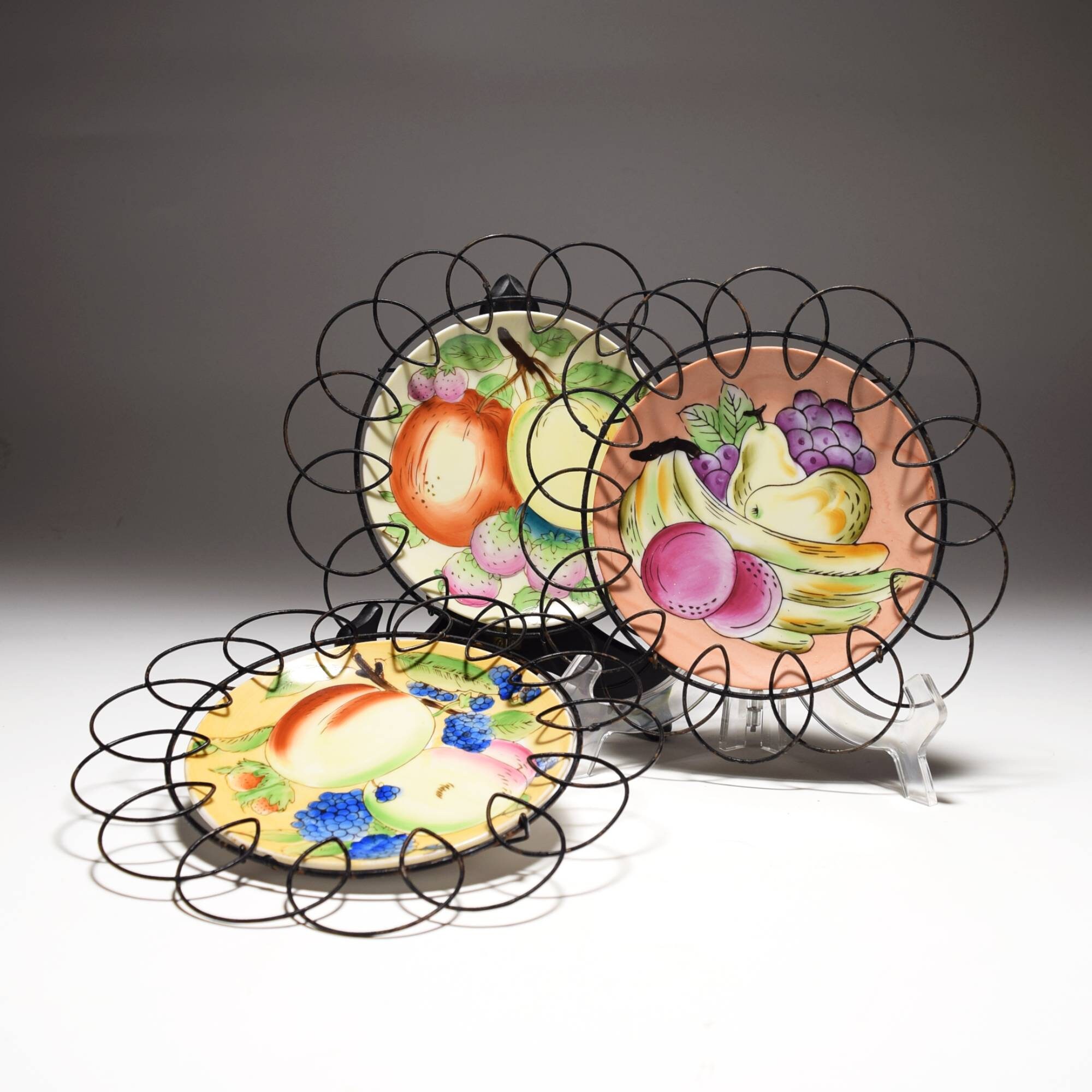 Vintage Fruit Plates Hand Painted in Decorative Black Wire Etsy