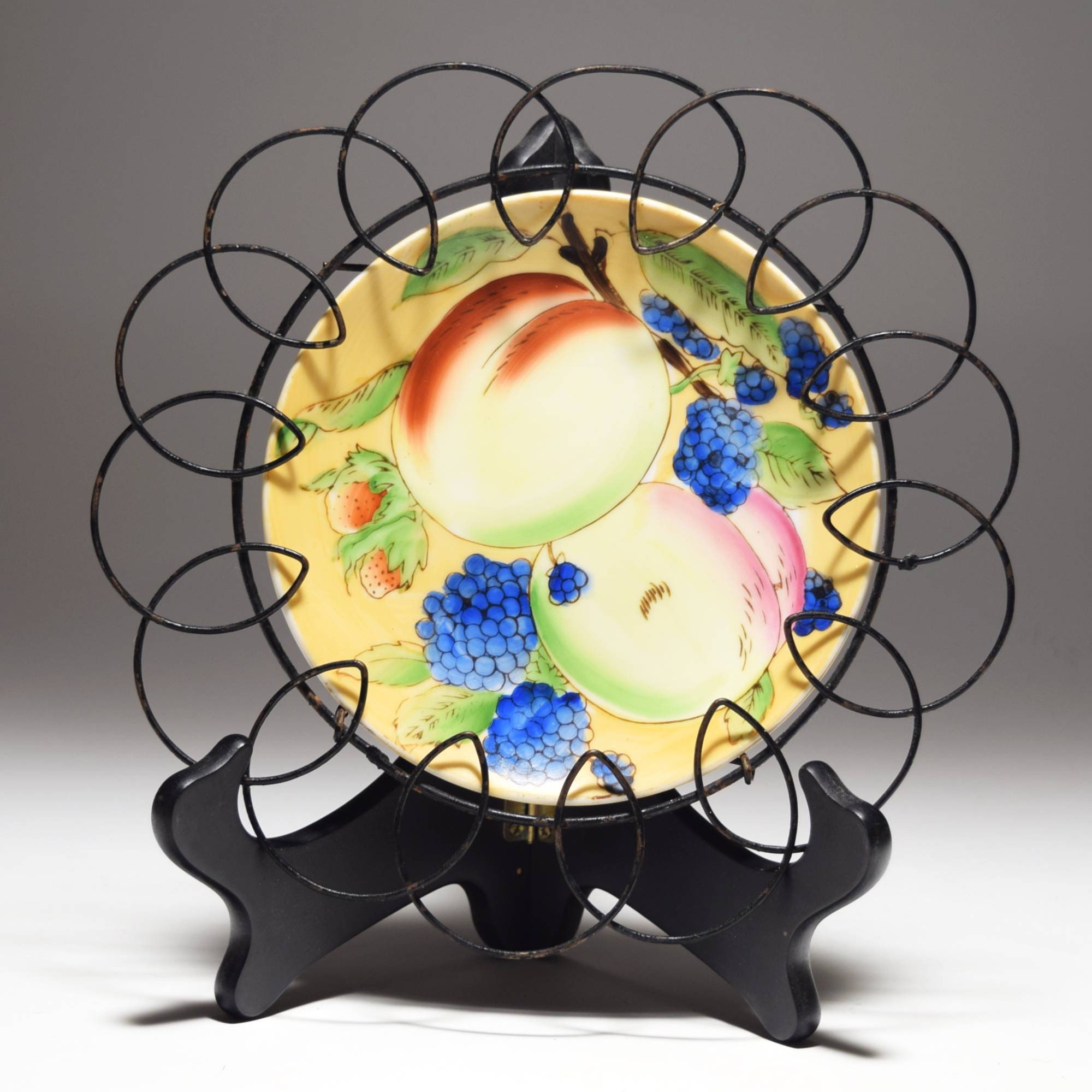 Vintage Fruit Plates Hand Painted in Decorative Black Wire Etsy