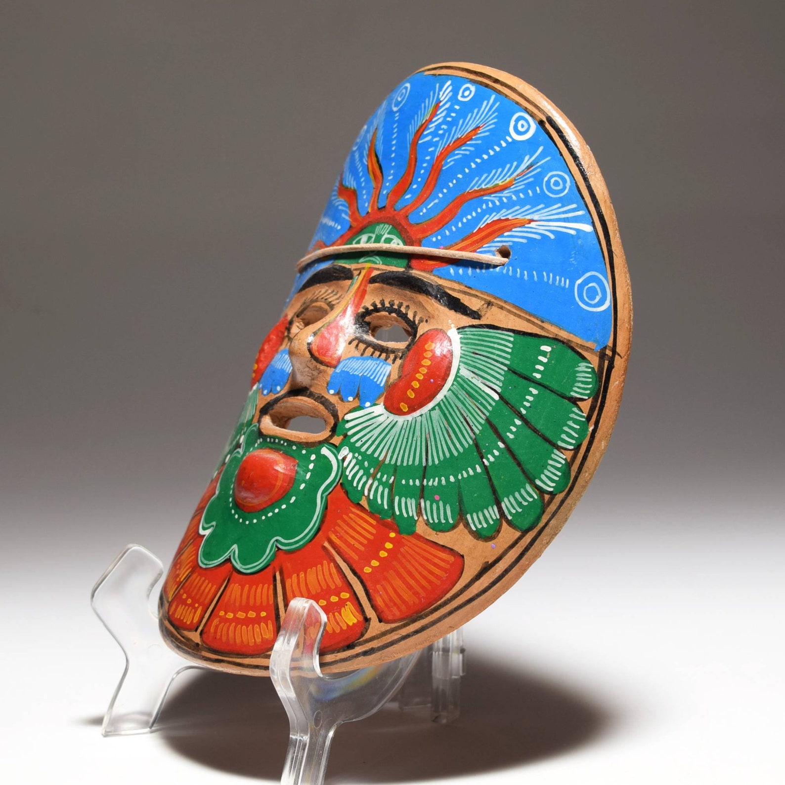 Mexican Folk Art Pottery Mask Primitive Wall Decor Etsy