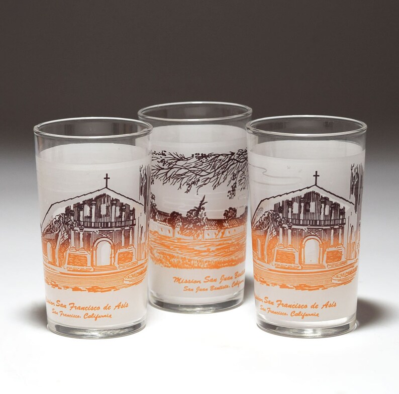 California Mission Frosted Tourist Tumblers by Libby 1950/'s Vintage-Lot of 8