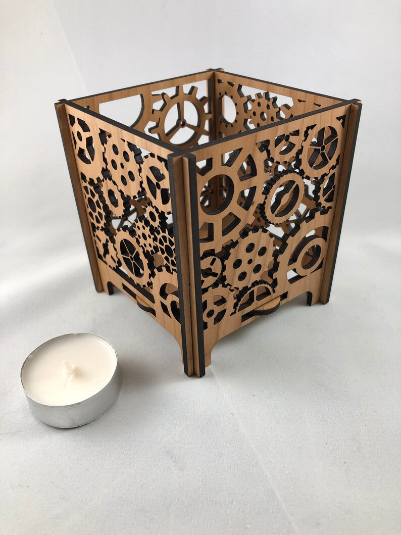 Wood Steampunk Tea Light Candle Holder Laser Cut Flatpacked Etsy