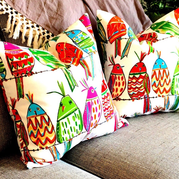 Decorative pillow covers , bird pillow cover, bird art pillow cover,  fun pillow cover , colorful pillow cover