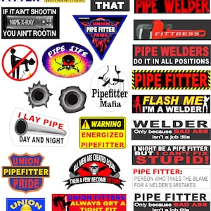 hard hat stickers, PIPE FITTER, 28 sticker super value pack