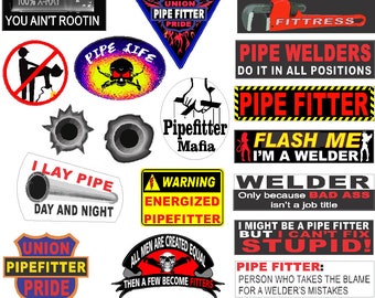 hard hat stickers, PIPE FITTER, 28 sticker super value pack