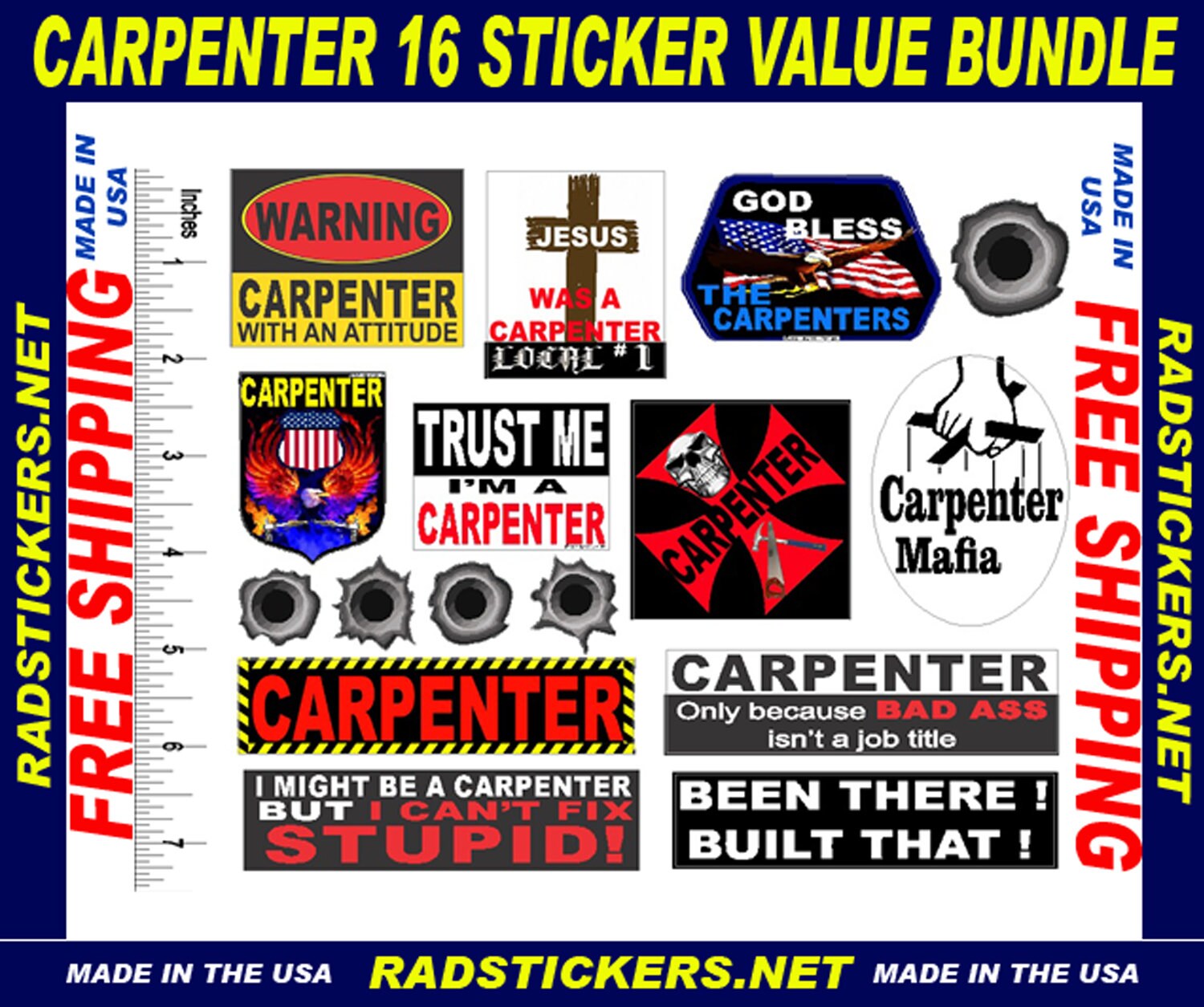 Carpenter Hard Hat Stickers, a Full Sheet of 11 Carpenter Stickers You ...