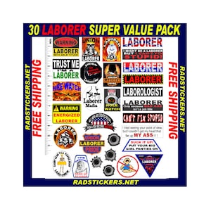 hard hat stickers, LABORER, 30 sticker super value pack