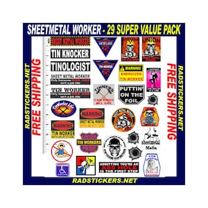 hard hat stickers, SHEETMETAL WORKER, 29 stiker super value pack