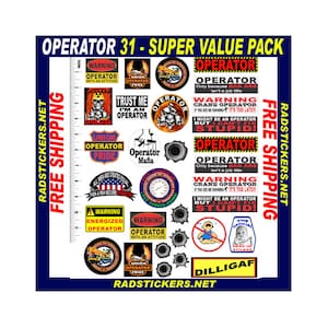 hard hat stickers, OPERATOR, 31 sticker super value pack