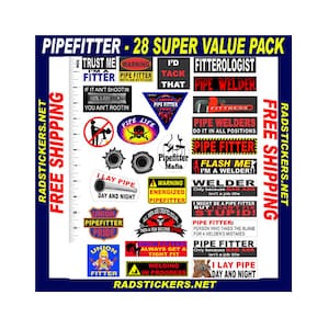 hard hat stickers, PIPFITTER, 28 sticker super value pack
