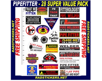 hard hat stickers, PIPFITTER, 28 sticker super value pack