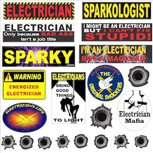 hard hat stickers, ELECTRICIAN, 21 sticker super value pack