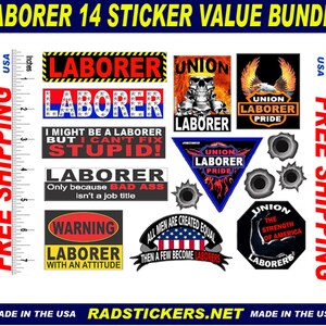 hard hat stickers, Laborer Hard Hat Stickers,  10 pack of best sellers plus 4 cool bullet hole stickers,  SH-42