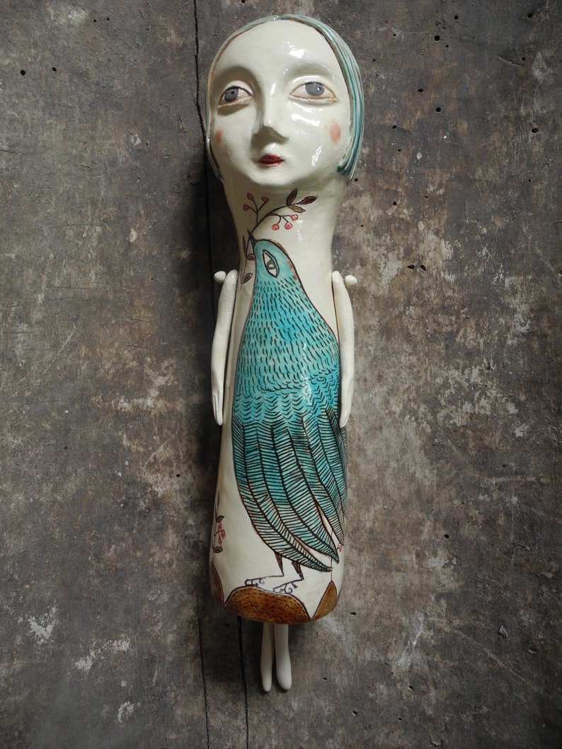 Ceramic sculpture,Ceramic doll,One of a kind doll,Figurine,Art doll,Handmade doll,Hand built sculpture,Clay sculpture,Wall hanging sculpture