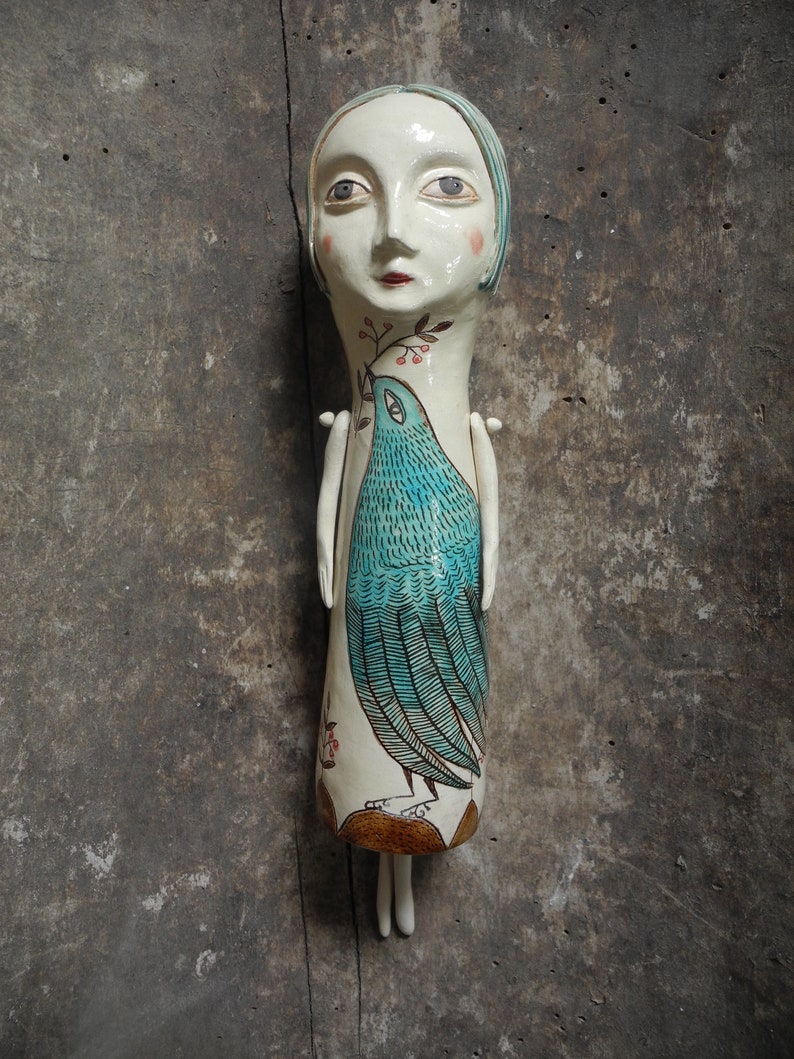 Ceramic sculpture,Ceramic doll,One of a kind doll,Figurine,Art doll,Handmade doll,Hand built sculpture,Clay sculpture,Wall hanging sculpture