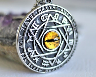 Solomon Hexagram Talisman – Double-Sided Yellow Eye Amulet 38 mm, Magic Protection, Peace and Family Harmony, Original Gift