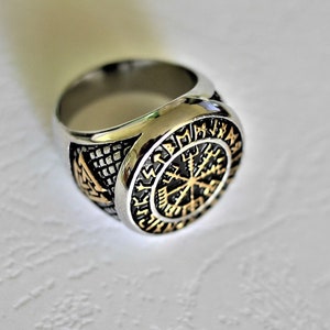 Vegvisir and Valknut Signet Ring – Viking Talisman of Protection, Nordic Amulet, Mixed Esoteric Jewelry, Original Gift, White Magic