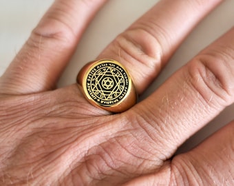 Solomon Hexagram Signet Ring – Anti-Negativity Protective Seal, Anti-Bad Luck Amulet, Esoteric Jewelry, Peace and Protection, Gift