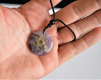 Archangel Metatron Seal Talisman – Obsidian, Amethyst or Rose Quartz Stone, Esotericism, Spiritual Amulet, Original Mystical Gift