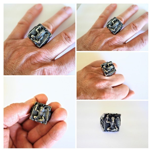 Baphomet Signet Ring//Satanic Signet Ring//Baphomet//Signet Ring for Men//Gift for Men