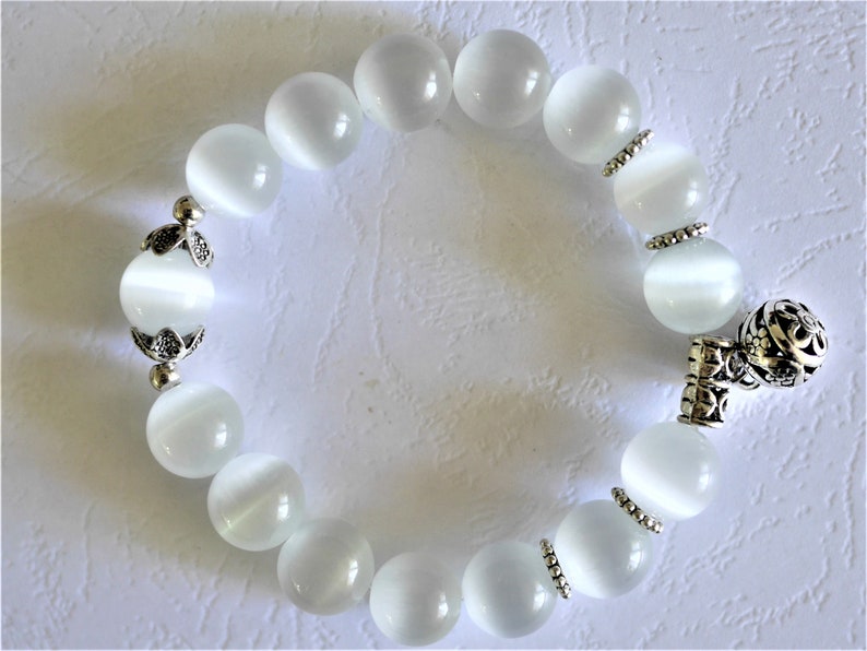 Pearl bracelet White Cat Eye//Bracelet Natural Etsy