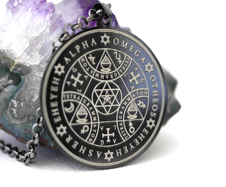 Talisman Grand Pentacle of Solomon/Pentacle of Protection and Success/Amulet/Esoteric Pendant/White Magic/Talisman of Solomon 35 mm Noir