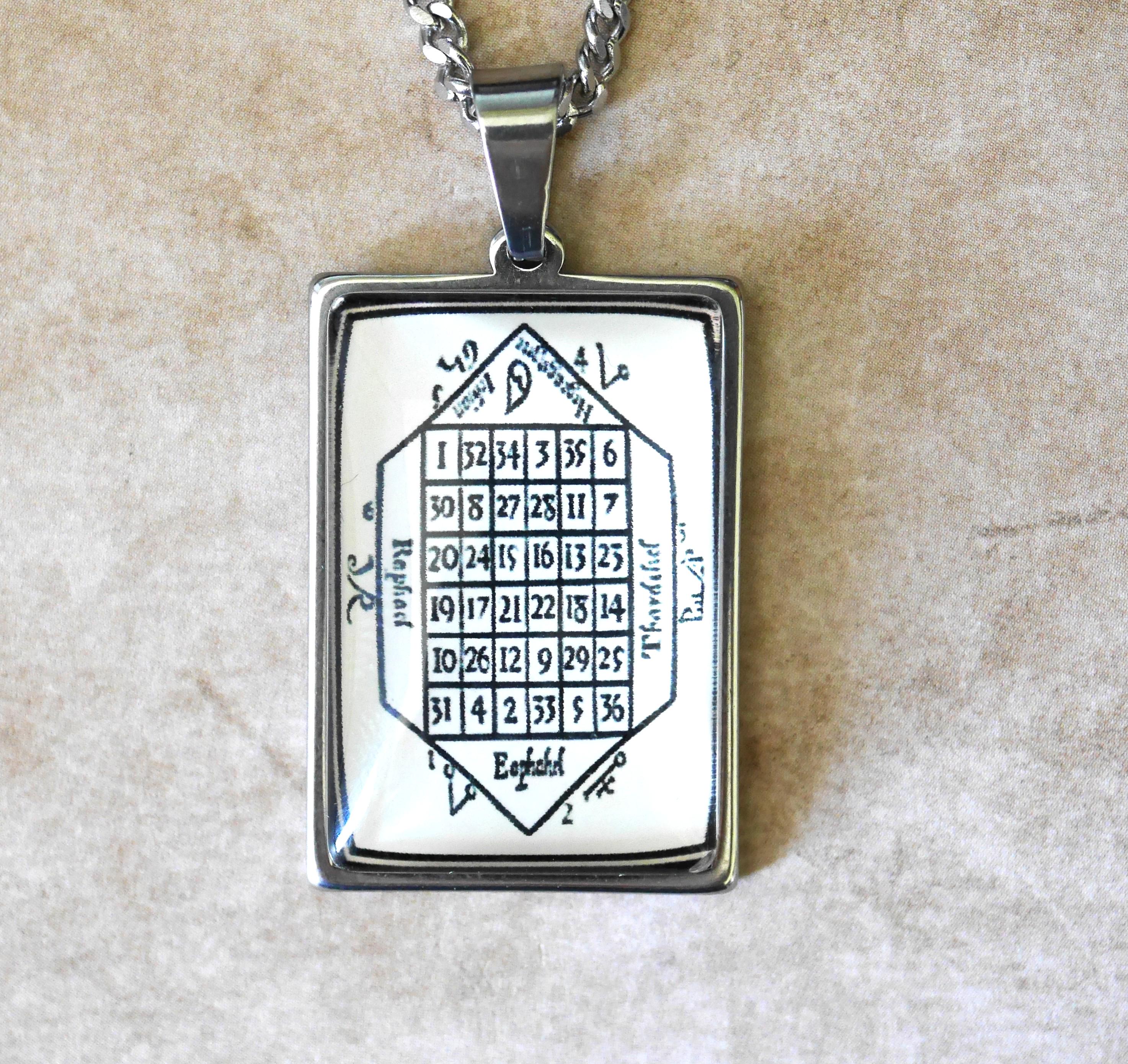 thumbnail interactive-video image 1 of Fourth Pentacle Of The Sun Talisman Necklace - Stainless Steel Engraved Pendant 1 of 10