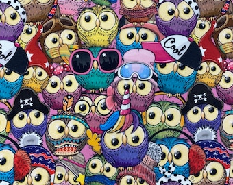 Roughened sweat fabric, digital print, fabric owls. Art. 5366