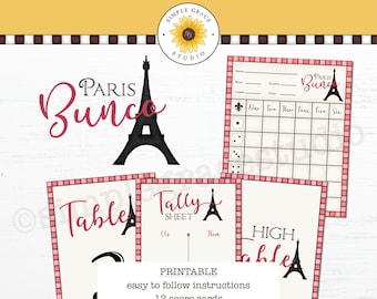 Bunco ~ Bunco Game Set ~ Paris Bunco ~ Printable Bunco ~ Printable Paris Bunco