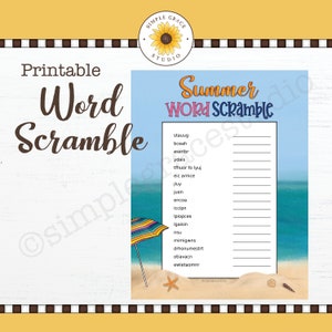 Summer Word Scramble - Beach Word Scramble - Word Scramble - Printable