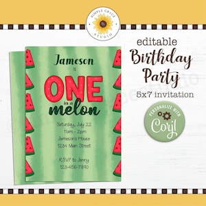 1st Birthday ~ Invitation ~ One In A Melon ~ Party