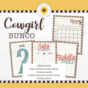 Cowgirl Bunco Game Set - Printable Cowgirl Bunco - Digital Download