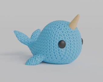 Knitted Look 3D Printed Narwhal – Cozy Mini Ocean Figurine