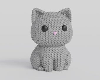 Dustling No. 7: Ash the Cat – Knitted Grey Cat Collectible