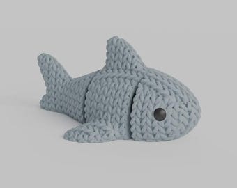Knitted Look 3D Printed Flexi Shark – Fidget Toy & Ocean Mini Décor Figurine