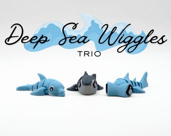 Dustlings: Deep Sea Wiggles Trio - Set de juguetes antiestrés articulados con animales del océano impresos en 3D