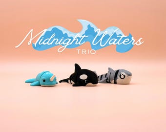 Dustlings: Midnight Waters Trio 3D Printed Articulated Ocean Animal Fidget Set