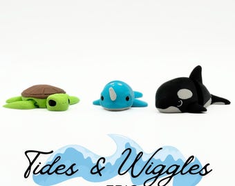 Tides & Wiggles Trio – 3D Printed Articulated Ocean Animal Fidget Set