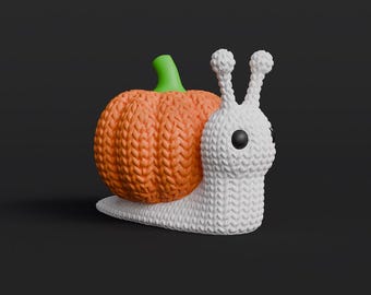 Dustling No. 6: Patch the Snail – Knitted Snail with Pumpkin Shell Collectible