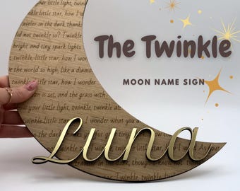 Personalized Crescent Moon Name Sign | Twinkle Twinkle Little Star Nursery Decor | Wooden Baby Wall Art | Baby Shower Gift