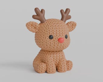 Knitted Look 3D Printed Reindeer – Rudolph Style Christmas Figurine