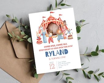Circus Birthday Invitation Boy Birthday Girl birthday Editable Canva Invitation Canva Pro
