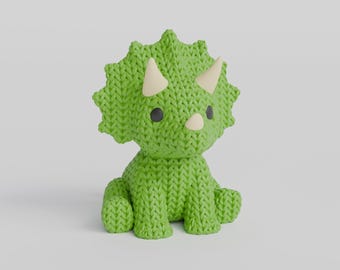 Dustling No. 1: Bramble the Triceratops 3D printed knitted