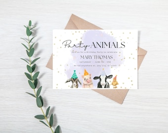 Party Animals Birthday Invitation Editable Birthday Invite Canva Birthday Invitation Canva Pro
